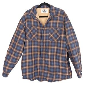 Wrangler Mens Sherpa Lined‎ Button Up Flannel Shirt Shacket Blue Plaid Large